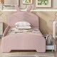 preview thumbnail 11 of 13, Chenille Upholstered Twin Platform Bed, Cartoon Ears Headboard, 2 Drawers, Guardrail