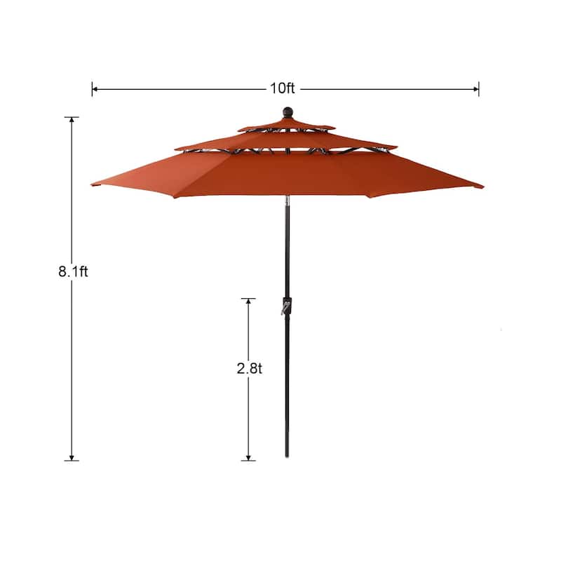 MAISON ARTS 6-Piece Metal Patio Dining Set: 4 Swivel Chairs, 1 Steel Frame Square 37" Table and 1x10ft 3-Tier Red Umbrella