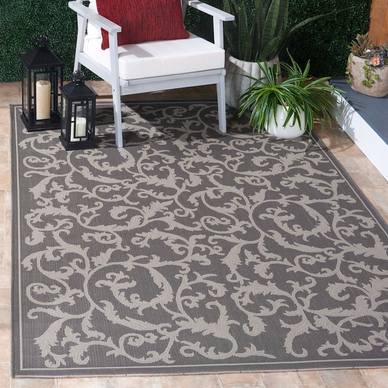 SAFAVIEH Courtyard Tudora Indoor/ Outdoor Waterproof Patio Backyard Rug - 4' x 5'7" - Anthracite/Light Grey