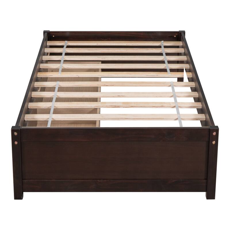 Solid Wood Twin Bed with 2 Drawers