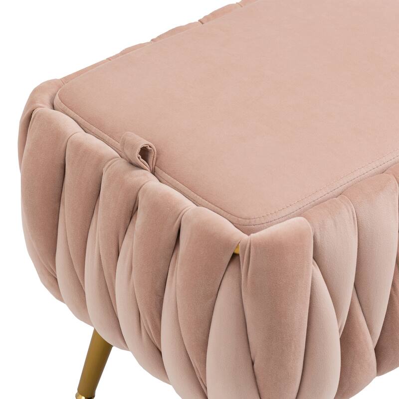 Accent Chair with Storage Ottoman, Modern Hand Woven Vanity Chair (Pink)