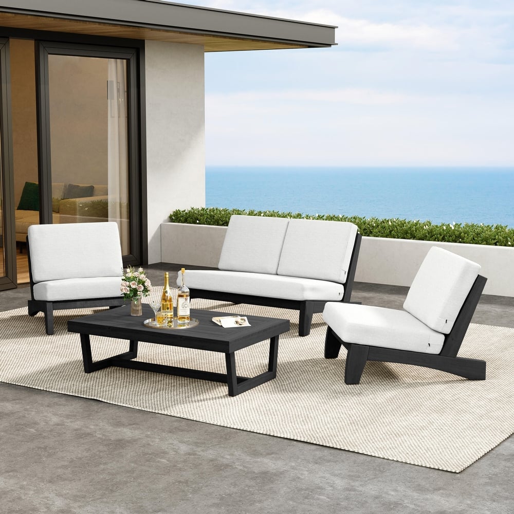 Patio 4 Pieces Teak Wood Conversation Set With Coffee Table