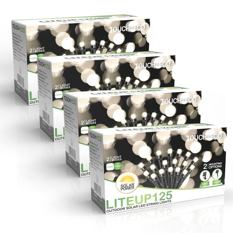 Holiday LITEUP 125 Solar Powered LED Christmas String Light - Warm White (1,2 or 4 Pack) - 4 Pack