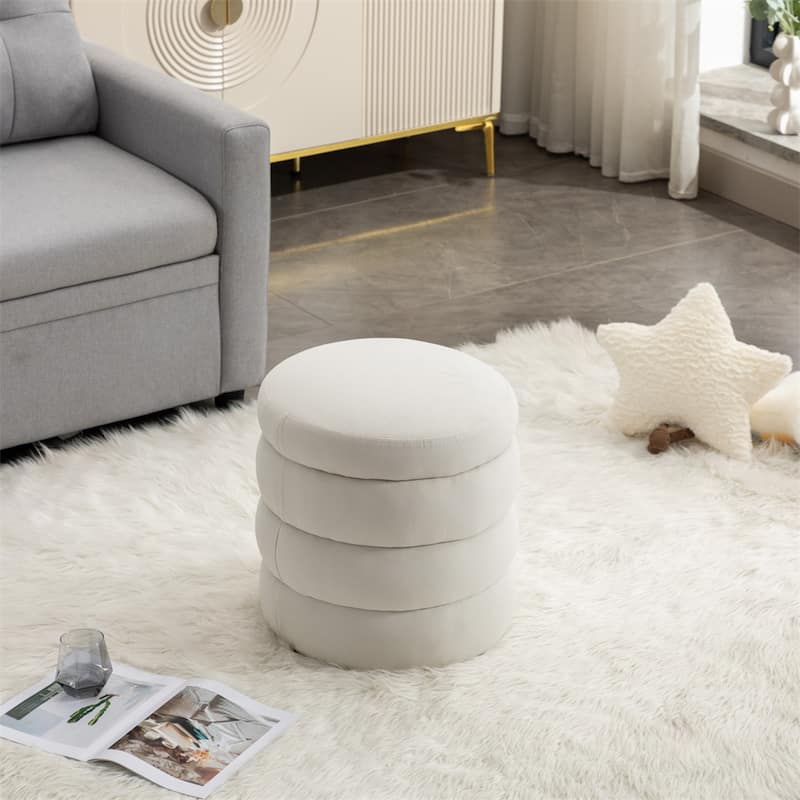 Soft Velvet Round Ottoman Footrest Stool