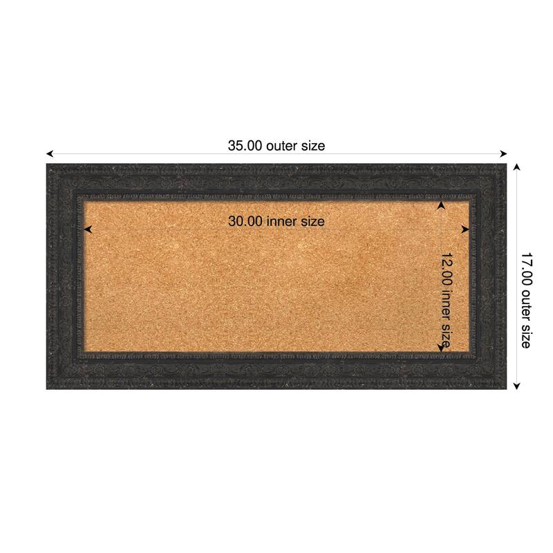 Attic Aged Black Wood Framed Cork Board - Bulletin Board, Organization Board, Pin Board - Natural - 35 x 17 in