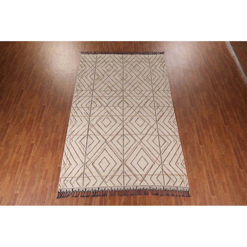 All-Over Trellis Geometric Moroccan Area Rug Handmade Wool Carpet - 8'0"x 12'9"