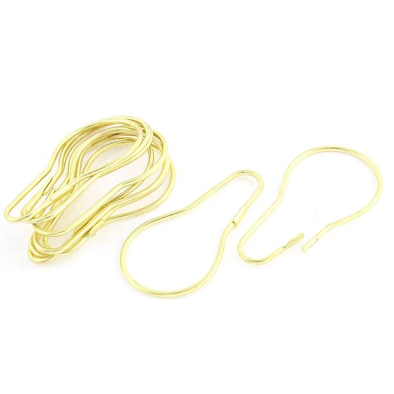 Calabash Shaped Metal Bathroom Shower Curtain Ring Hooks 10 Pcs - Gold Tone