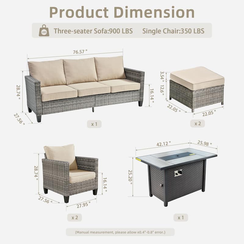 OVIOS 6 Pieces Patio Furniture Set with Fire Pit