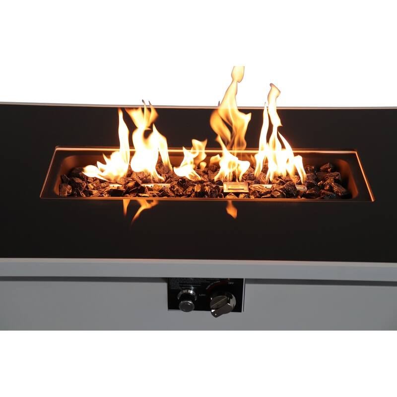 LSI 42 White Smoked Glass Metal Rectangle Fire Pit