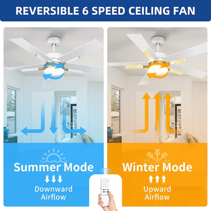 Moasis 5 Blades 60'' Ceiling Fan with Lights and Remote Control,Crystal Rod Design and Memory Function