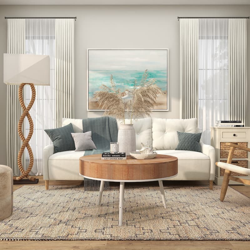 Brown Jute Rope Twisted Rope Room Floor or Table Lamp with Cream Linen Shade