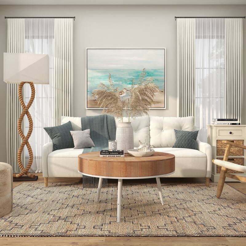 Jute Rope Rope Room Floor Lamp with Linen Shade - Brown - Roche River Decor