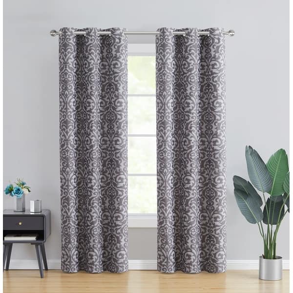Tahari Home Asteria Damask Jacquard Blackout Curtain Panel Pair - Bed ...
