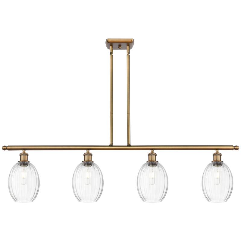 Innovations Lighting Endless Possibilities Ballston - Preston - 4 Light 48" Bulb Shade Stem Hung Island Light - Clear/Brushed Brass