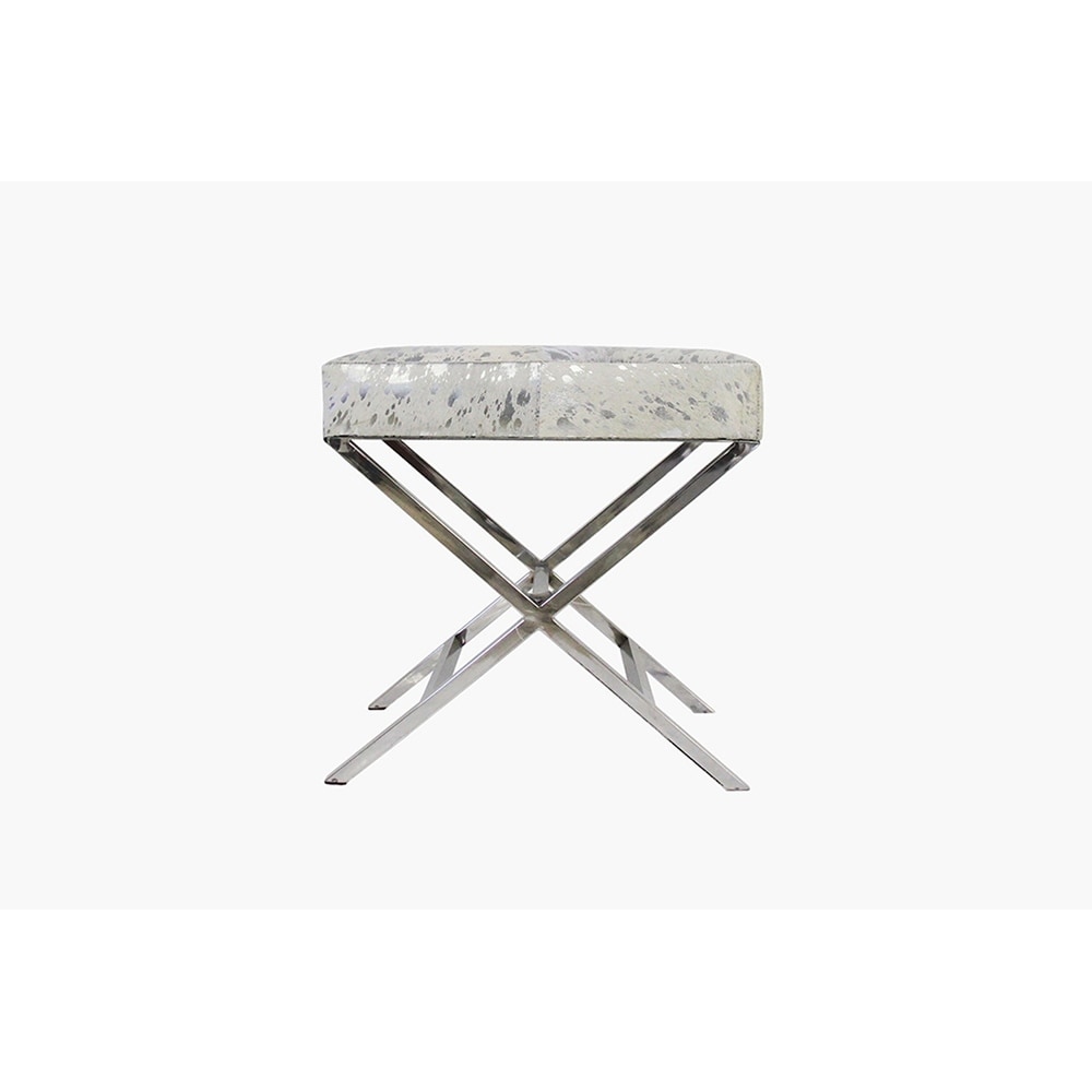 Pasargad Home Forest Silver Foil Cowhide & Steel Bench
