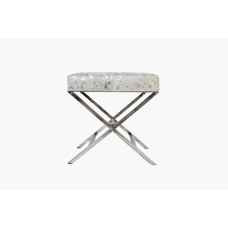 Pasargad Home Forest Silver Steel and Cowhide Upholstered Bench - Silver