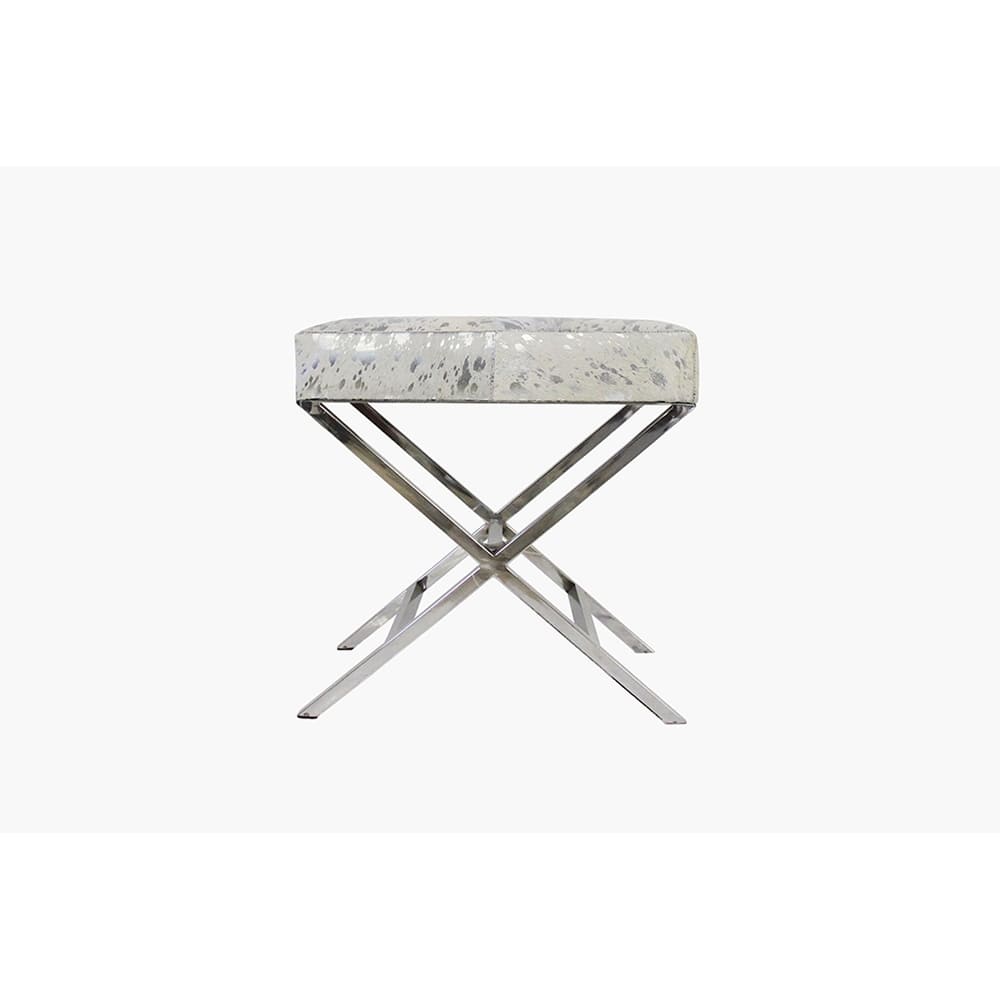 Pasargad Home Forest Silver Steel and Cowhide Upholstered Bench