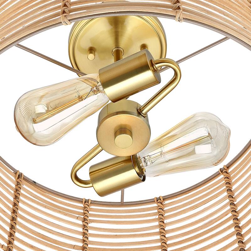 2-Light Bohemian Rattan Semi-Flush Mount Ceiling Light