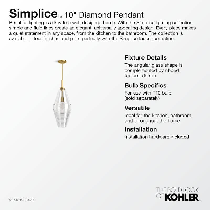Kohler Lighting 42195-PE01 Simplice 10" Wide Diamond Pendant