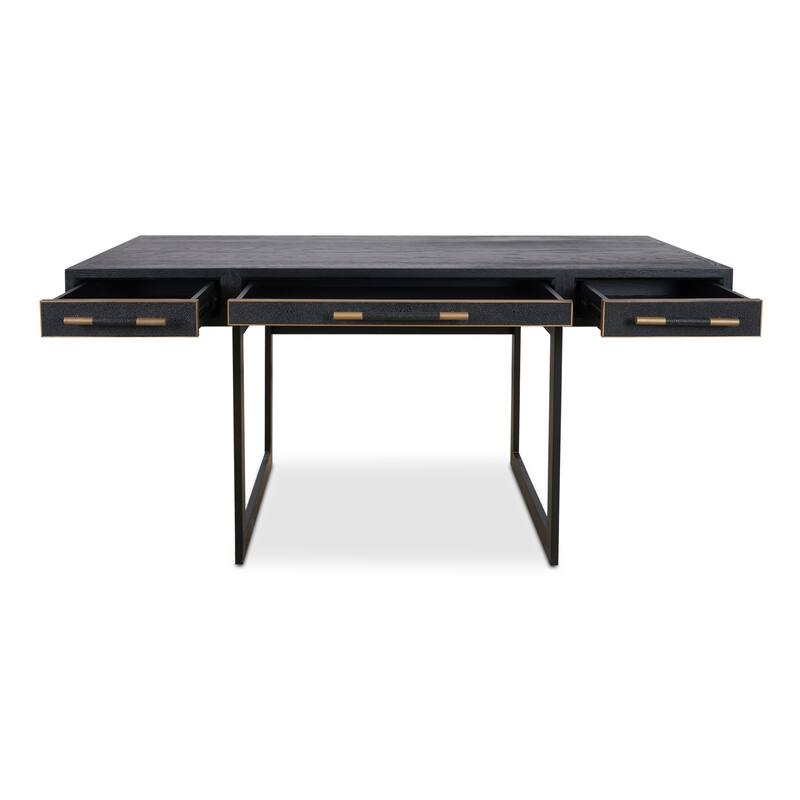 NADAAL STUDIOS Vaughn Desk, Solid Oak Frame, Vegan Shagreen Upholstery, Black