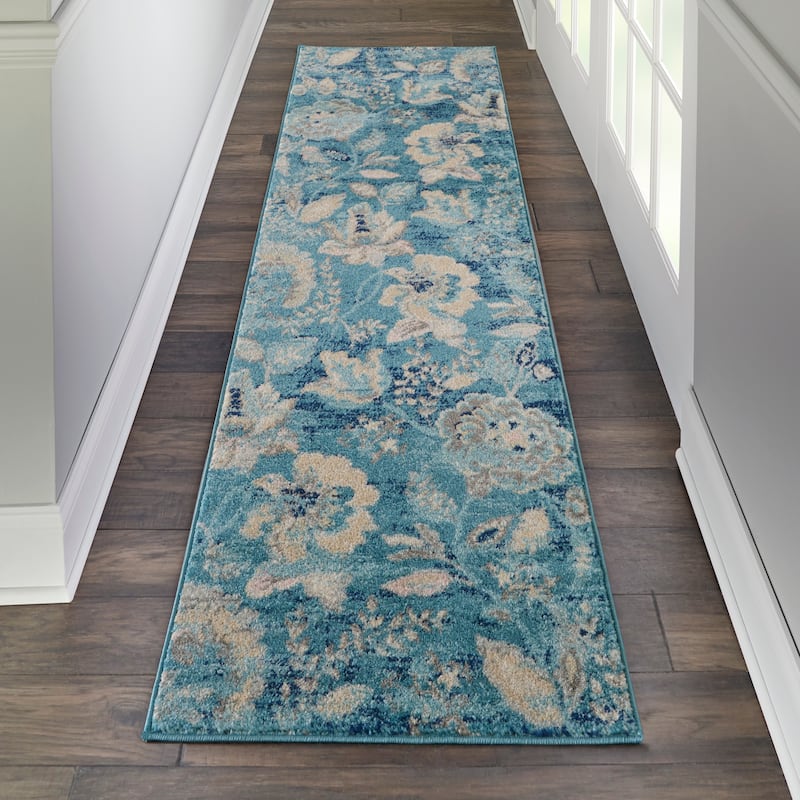 Nourison Tranquil French Country Floral Modern Area Rug - 2' 3" x 7' 3" - Turquoise - Runner