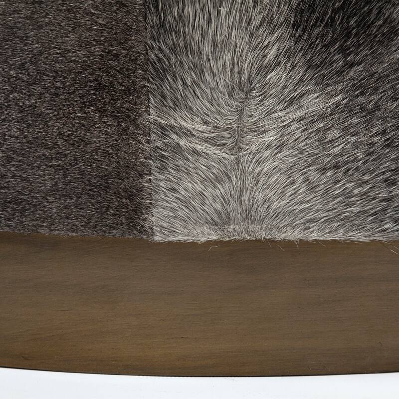 Zahavi Gray Hair-On-Hide w/ Gold Metal Base 36" Round Ottoman