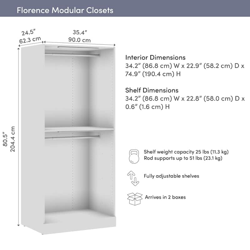 Bestar Florence 36W x 25D Double Hanging Closet System with LED Light