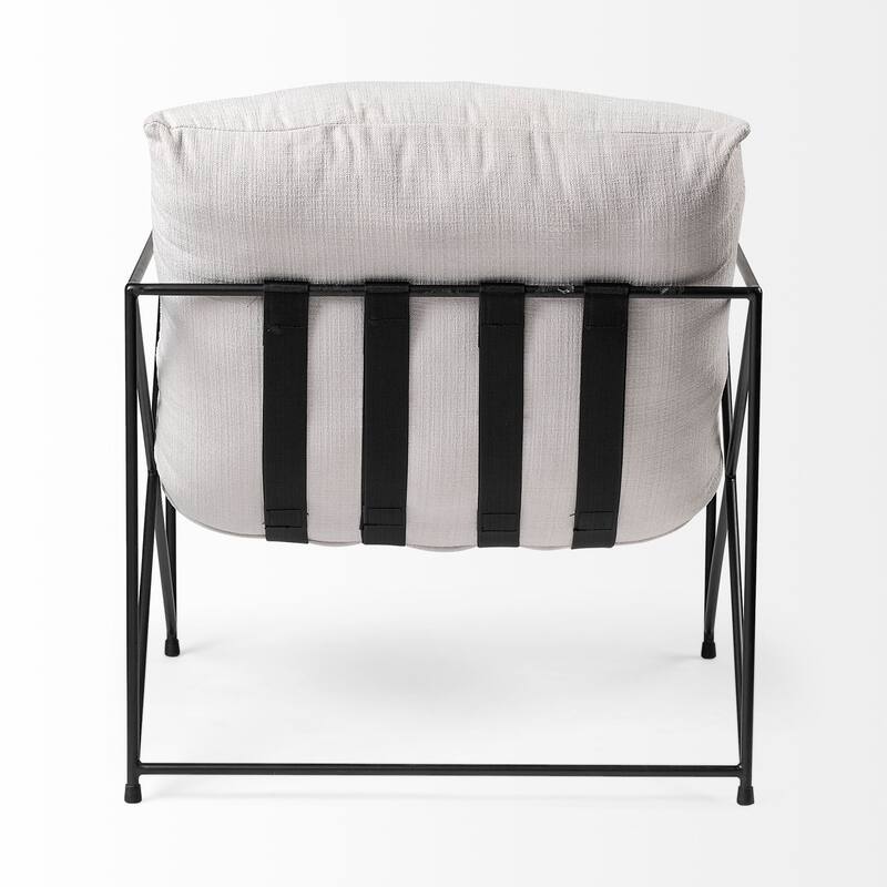 HomeRoots 30" Cream and Black Fabric And Metal Arm Chair - 29.5 in. x 34 in. x 28.5 in.