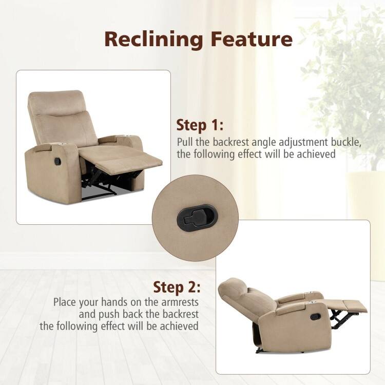 Recliner Chair Single Sofa Lounger with Arm Storage and Cup Holder for Living Room