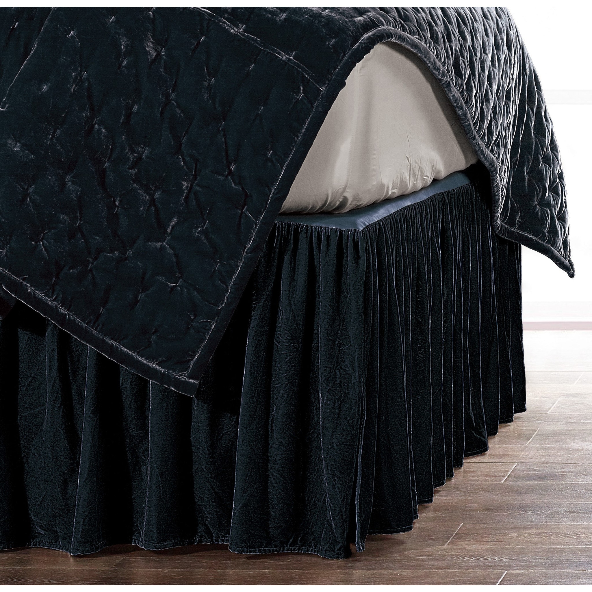 HiEnd Accents Stella Faux Silk Velvet Romantic Western Bedding 1 Piece Bed Skirt