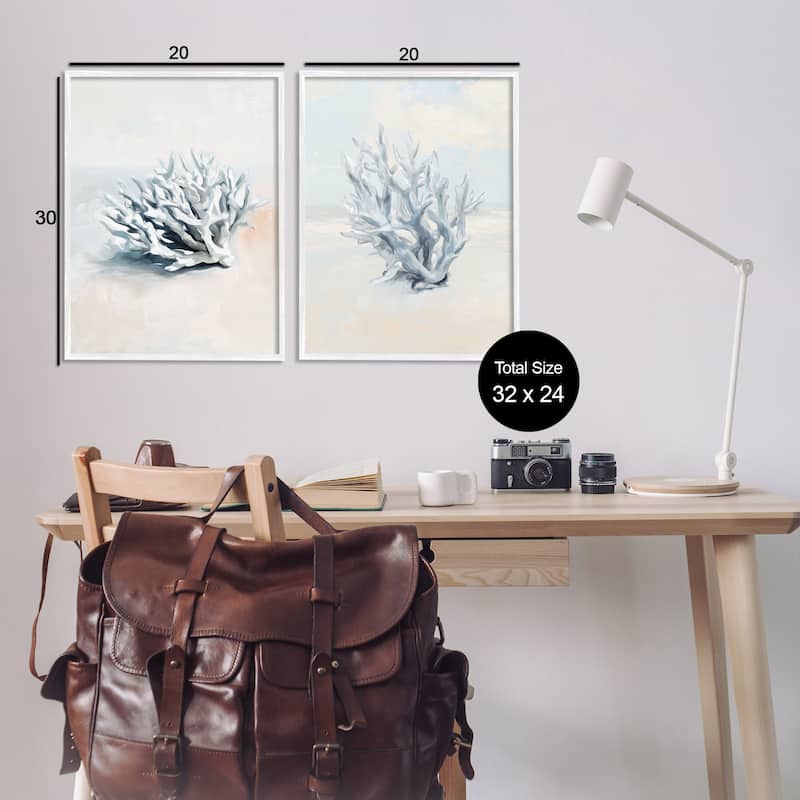 Stupell Faded White Coral Branches Framed Giclee Art Design By Ramona Murdock (Set of 2)