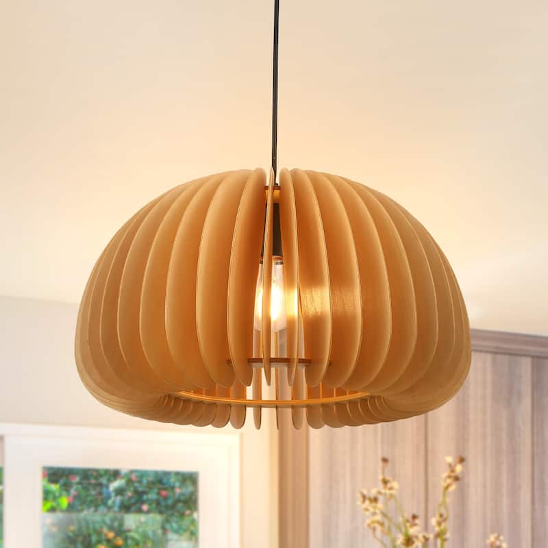 60-Watt 1-Light Brown Pendant Light with Pumpkin Shape for Kitchen Island, Semi Flush Mount Chandelier for Dining Room