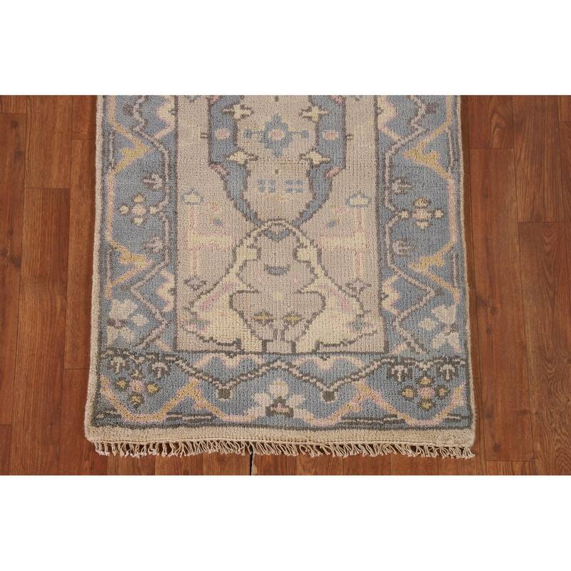 Earth Tone Oushak Oriental Runner Rug Handmade Wool Carpet - 2'3"x 10'1"