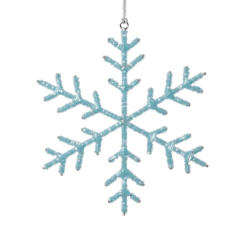Beaded Snowflake Christmas Hanging Décor Ornaments, Set of 12, 8" - Blue