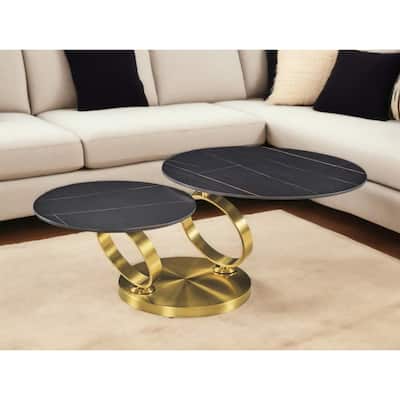 HomeRoots 32" Black And Gold Ceramic Tile And Metal Round Distressed Abstract Coffee Table - 31.5' X '17' X '32
