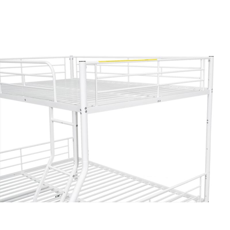 Metal Bunk Bed Frame Kids Dormitory Bed with Trundle, Ladder & Safety Guardrails, Bedroom Convertible Metal Bed Frame