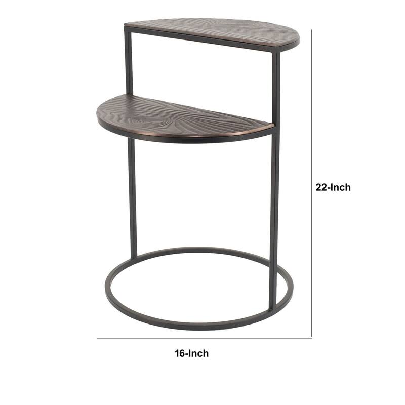 16 in. Brown and Silver Round Wood End Table, Sturdy Build End Side Table for Living Rooms