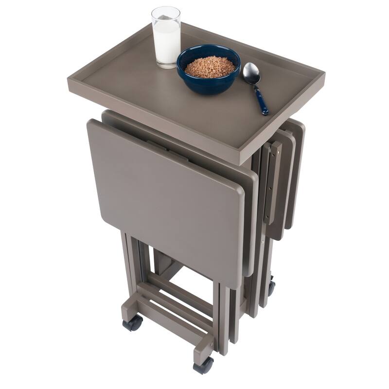 Isabelle 6-Pc Snack Table Set with Removable Serving Tray Oyster Gray