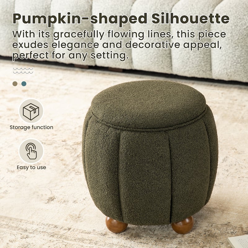 Glitzhome 19"H Boucle Upholstered Storage Ottoman Stool with Rubberwood Feet