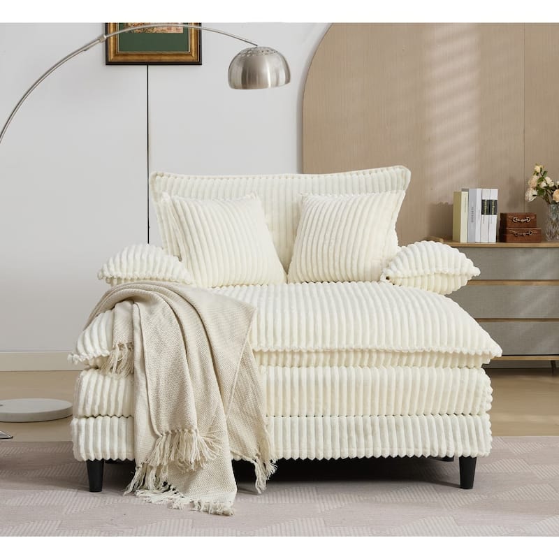 Corduroy Adjustable Chaise Lounge Chair, Sofa Bed with 2 Pillows