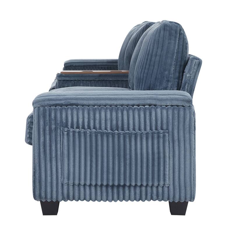 133" Corduroy 4-Seater Sofa with USB Ports, Flip-Top Cup Holders, and Hidden Storage