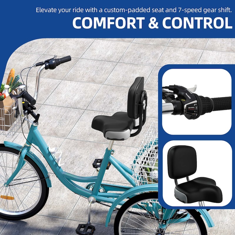 Adult Tricycle 3 Wheel Bikes 7 Speed Trike Bike