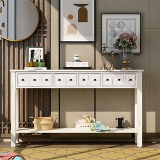 Antique White Console Table Solid Wood Sofa Table Bottom Shelf Entryway ...