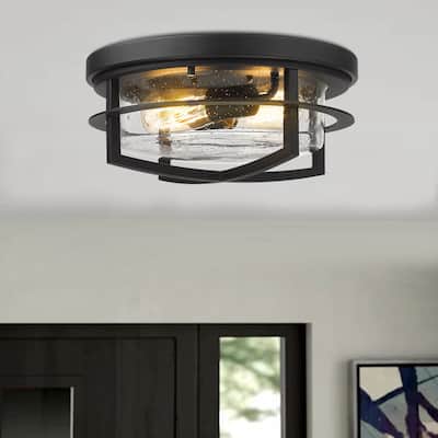 2-Light 13" Flush Mount Light Fixture with Seeded Glass Cover - 13