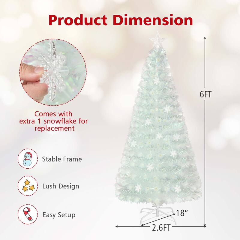 5/6/7FT Pre-Lit Fiber Optic Christmas Tree Decor Multi-Color Snowflake - 6 Foot