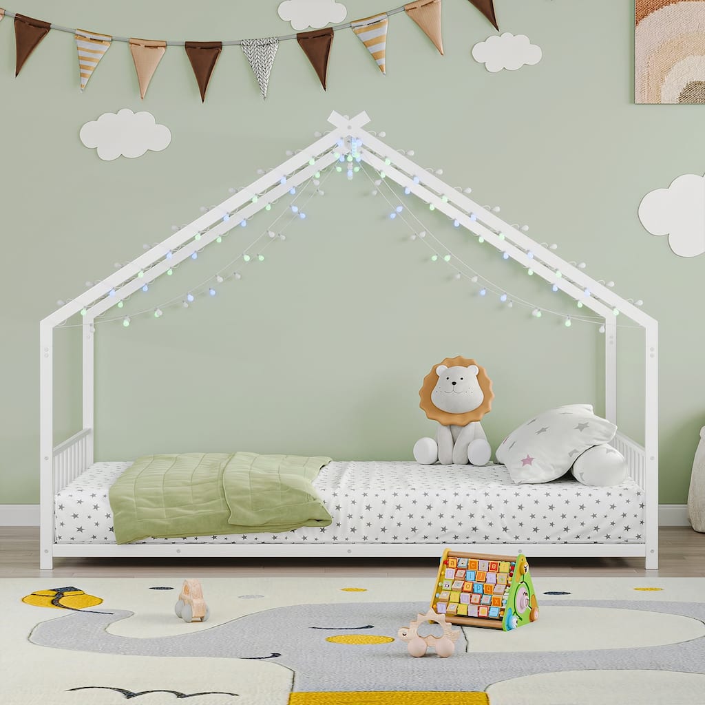 Twin size children's bed frame with LED light strips