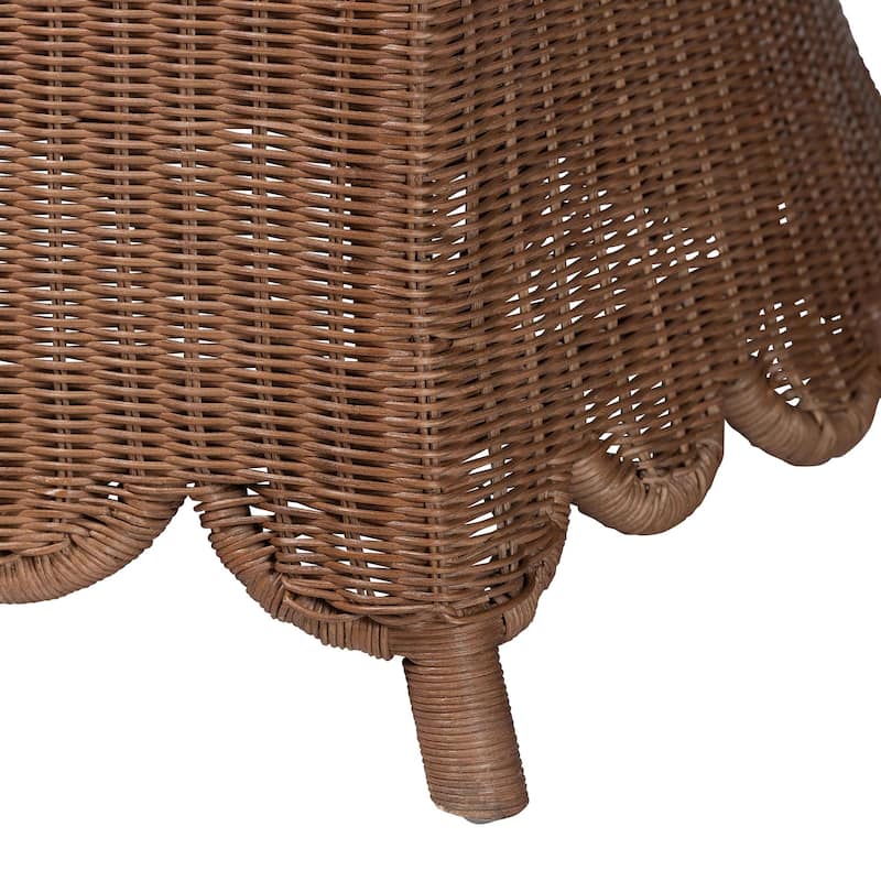 Detta Natural Rattan 3-Piece Living Room Set - Handwoven Wicker Lounge Seating with Scalloped Skirt Base and Rolled Arms