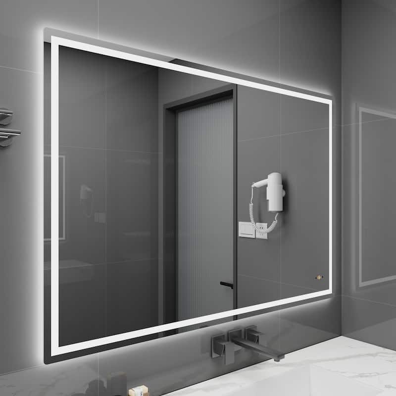 CB HOME Gesture Control Smart LED Mirror Bathroom, Lighted Wall Mounted Mirror, Dimmable, Frameless,Three Color,Front&BackLit
