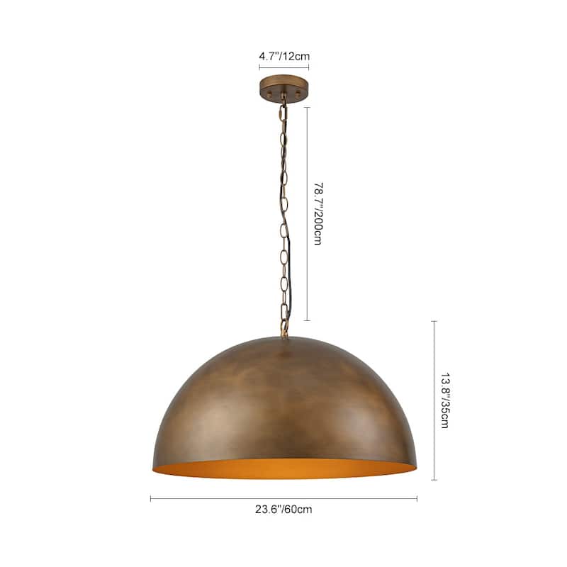 1-Light Antique Brass Industrial Dome Pendant