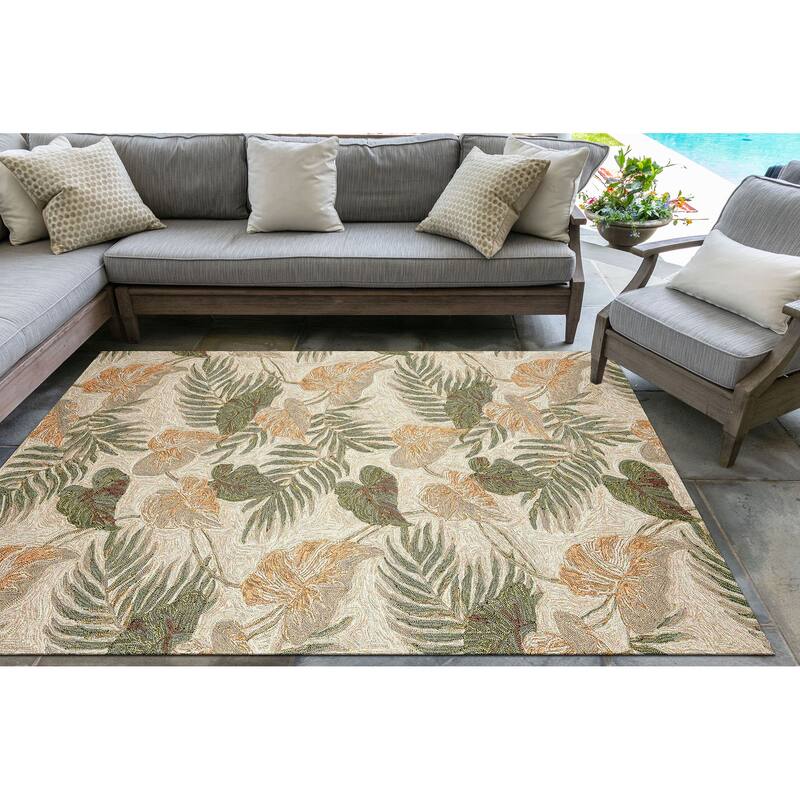 Liora Manne Ravella Tropical Leaf Indoor/Outdoor Rug Neutral
